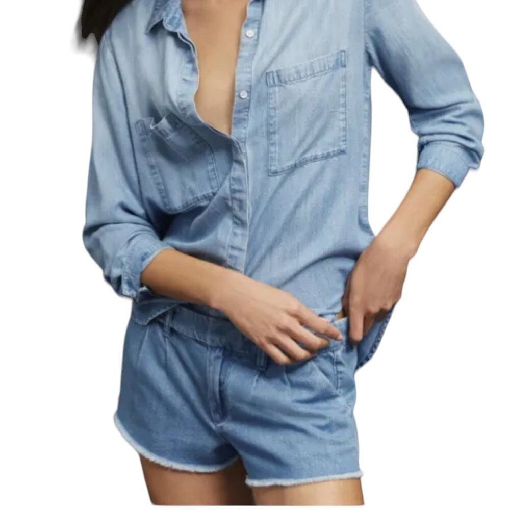 Pilcro Denim Shorts Womens Size 28 Blue Medium Wash Frayed Hem Cut-Off - Picture 5 of 5